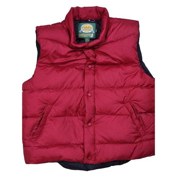 Cabela's Jackets & Coats Cabelas Mens Puffer Vest Goose Down Jacket Red Snap Front 4 Pockets